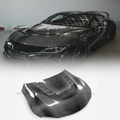 New EPR for for A90 JZA90 VRS Vent Carbon Fiber Hood with Clips-Bolt-On 100% Match Black Universal Fitment