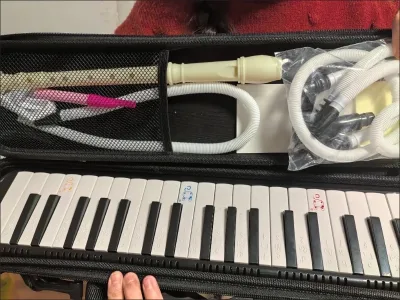 Keyboard Harmonica Melody Piano 32-Key Melodion 24 Bores Hose Mouthpiece Set Lightweight ABS Resin Elementary School Students