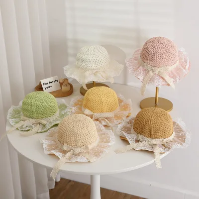 Large Brimmed Spring Summer Lace Bow Straw Hat Mother Daughter Children's Sun Protection Hat for Daily Outdoor Travel Beach