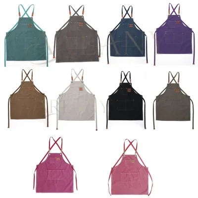 ARLANY Hairdresser Aprons with Large Pockets Canvas Chef Cotton Apron Cross Back Apron Hair Dressing Tool