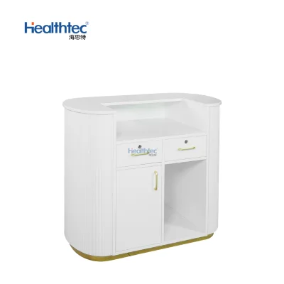 Modern Minimalism Hair Saloon Small Front Counter White Gold Luxury Used Nail Salon Reception Desk for Sale