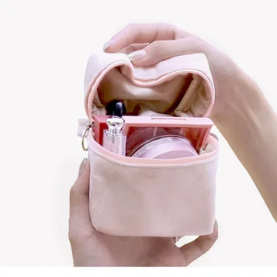 Flannelette makeup bag portable lovely velvet makeup storage bag simple mouth red envelope
