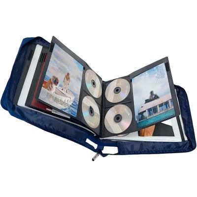 Custom LOGO Style Design Portable Carrying DVD CD Storage Case Binder Holder Wallet Album with Extra Wide Title Cover Pages
