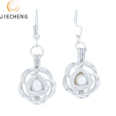 16 Wholesale Fashion Style Silver Plated Hook Pearl Cage oyster Earring Imported From China Women Jewelry