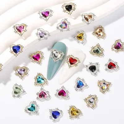 Heart Shape Charm for Nails Art Design Red Blue Purple Silver Stones
