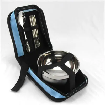 Cheap Price Camping Cutlery Foldable Chopsticks Spoon Bowls Picnic Tourist Tableware Set Stainless Steel Dinnerware