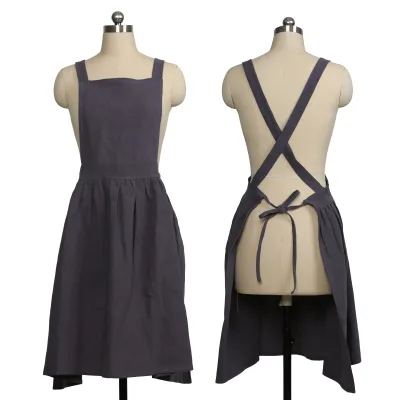 Linen Grey Beige Cross Back Apron