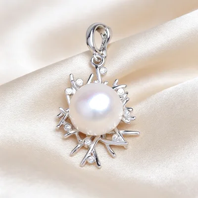 S925 Silver Plated Snowflake Pendant Setting DIY Jewelry Blank Base Fit 12-13mm Round Christmas Winter Holiday Necklace Making
