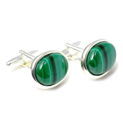Customized Sterling Silver Malachite Gemstone Cuff Link for Men 925 Silver Jewelry - Custom Jewelry Manufacturer for Brands