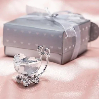 Crystal Baby Carriage Craft with Gift Box for Baby Shower Birthday Party Guests Favors Gifts Souvenir