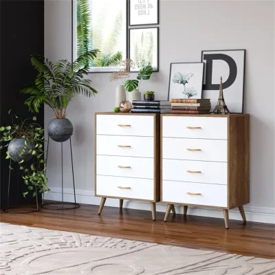 86.5cm H White 4 Drawers High Metal Legs Particle Board Chest Drawers for Home Office Daily Supplies Storage