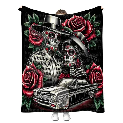 Latino Girl Chicana Chola Cholo Couple Chicano Lowrider Plush Throw Blanket Custom Print Soft Cozy Fleece Flannel Blankets