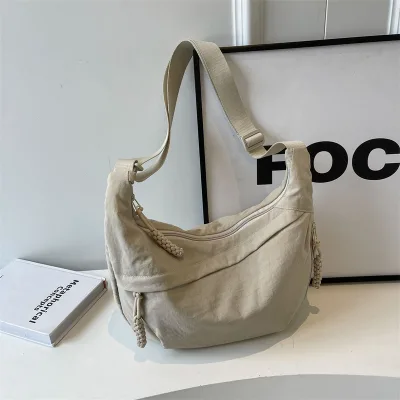 Cross-border New 2026 Versatile Shoulder Bag Travel Crossbody Bag Single Strap Polyester Washed Crinkle Nylon Retro Casual