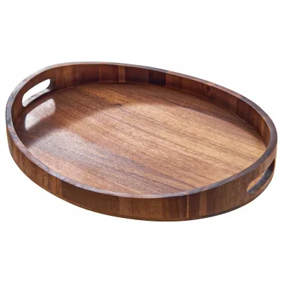 Modern Wooden Footed Decorative Serving Tray with Handles Tools Storage Kitchen & Living Room Home Decor