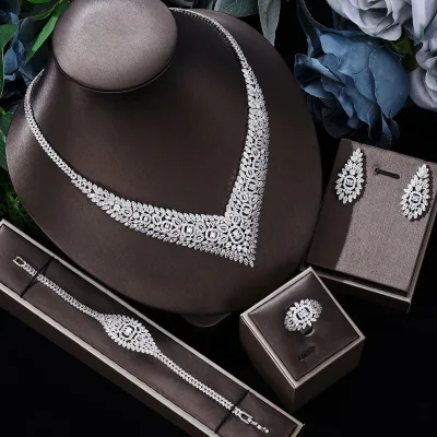 Baoyi Famous Brand 2022 Charms Luxury 4PCS Saudi Arabia Jewelry Sets for Women Wedding Cubic Zircon Crystal CZ Indian Bridal
