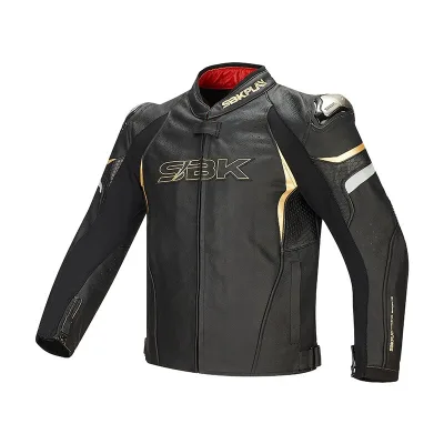 Unisex SBK Biking Leather Motorcycle Jacket Titanium Alloy Protective Anti-Fall Cowhide Racing Wear Accessory