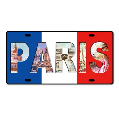 Custom logo Printing Aluminum Souvenir Car License Number Plate French Paris France Car License Plate