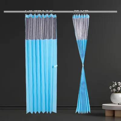 Flame Retardant Blue Non Woven Medical Isolation Curtain with Breathable Mesh Holes Hospital Privacy Easy Installation