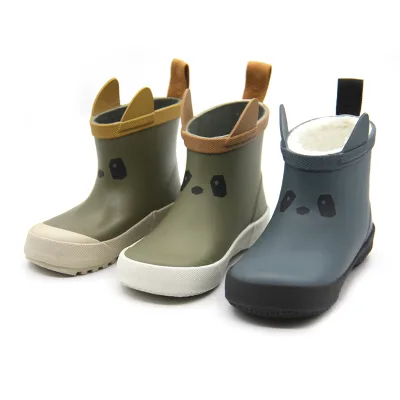 Factory Cheap Price Gumboots Animal Print Wellington Rubber Waterproof Fur Lined Kids Unisex Winter Half Boots