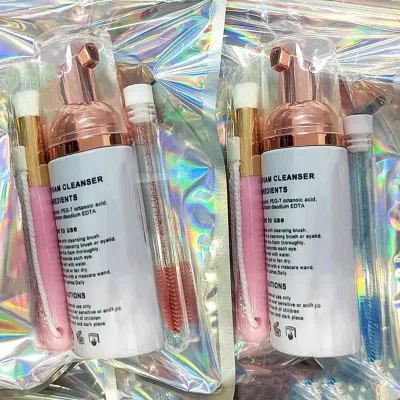 High Quality Custom Private Label Nude Pink Black Lash Wash Eyelash Cleanser Bottle Eyelash Shampoo Kit Brush and Lash Shampoo