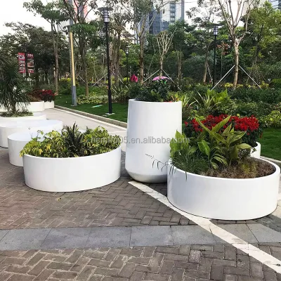 Large Size Stylish FRP Outdoor Garden Pot Circular Attractive Ground Functional Chair with Big Vase Flowerpot Model Pattern