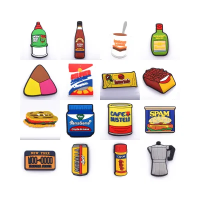 Popular Food Inspired Shoe Charms Pizza Hamburger Character Shoe Clips PVC Shoe Decoration Charms