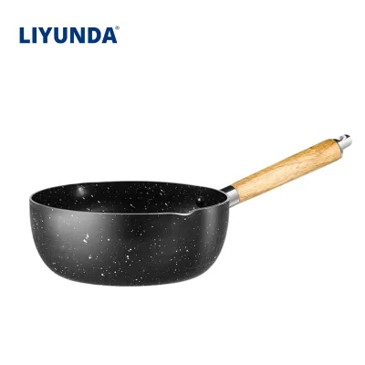 Source-factory Maifanite Aluminum Snow-flat Pot; Japanese-style Household Baby Ramen Milk Pot Wooden Handle Nonstick Coating