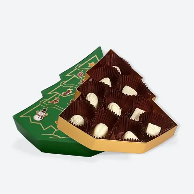 Custom Luxury Green Christmas Tree Shaped Present Gift Packaging Chocolate Boxes Wholesale