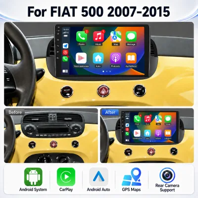9inch for Fiat 500 2007-2015 Radio DVD Player Screen Touchscreen Receiver Mirrorlink Navigation BT Multimedia Audio GPS Headunit
