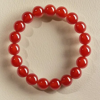 Natural Red Agate Beaded Bracelet for Men's & Women's Protection & Vitality Jewelry Trendy Crystal Bracelet