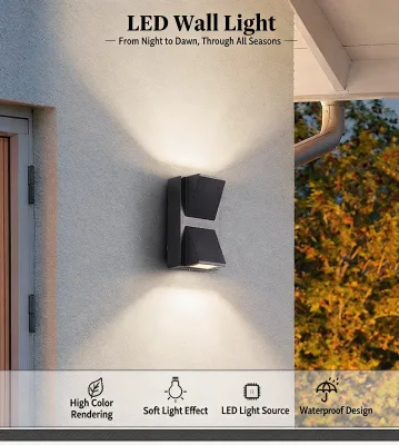 CANMEIJIA Black Square LED Wall Lights up Down Waterproof Outdoor Wall Mounted Light Fixtures for Porch Garden Villa Hotel Decor