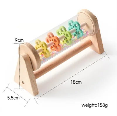 Wooden Rainmaker Rattle Toy Grasping Teether Montessori for Baby