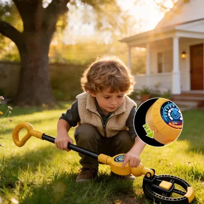 Kids Treasure Hunting Metal Detector Kit, Adjustable Stem Sound Light Alert Outdoor Educational Toy with Shovel
