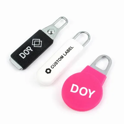 Zipper Pulls Wholesale Custom Raised Name Logo PVC Rubber Silicone Zipper Slider Pullers for Jackets