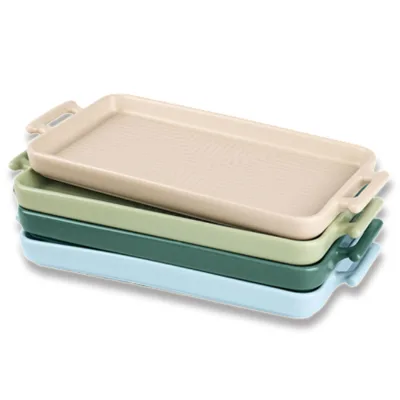 Custom 4 Colors Ceramic Pizza Pie Bakeware Porcelain Nordic Style Rectangular Bake Dishes With Handles