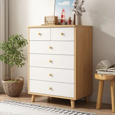 Modern Minimalism Durable 4-Drawer Bedroom Storage Cabinet-Floor Standing Sofa Side & Bed End with Bucket Design
