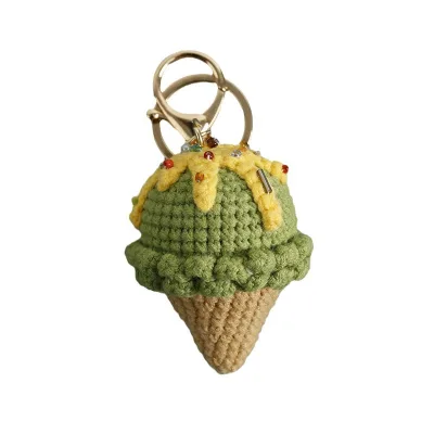 Wholesale Hand-Woven Small Fresh Wool Crocheted Ice Cream Cake Pendant Exquisite Light Keychain Ornament Handmade