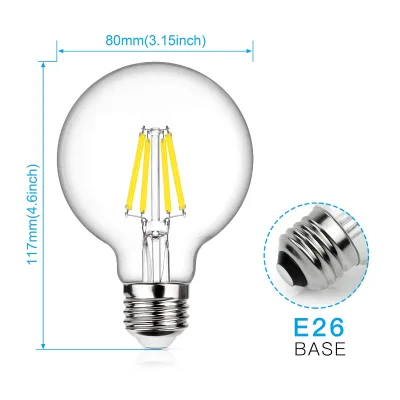 LED Filament Half Chrome Light Bulb Vintage Bulb with Mirror 6W (60W Equivalent) G80/G25 E26 Medium Base Warm White 270