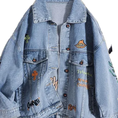 Men's Custom Embroidered Casual Denim Jacket with Fashionable Flower Polyester Lining Jacket