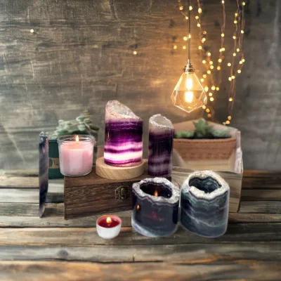 Factory Wholesale Price Natural Fluorite Raw Lamp Lighting Healing Stones Meditation Fluorite Pendant for Home Decoration Gifts