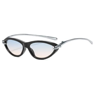 Retro Cat Eye Sunglasses, Black Silver Frame Gradient UV Protection Shades