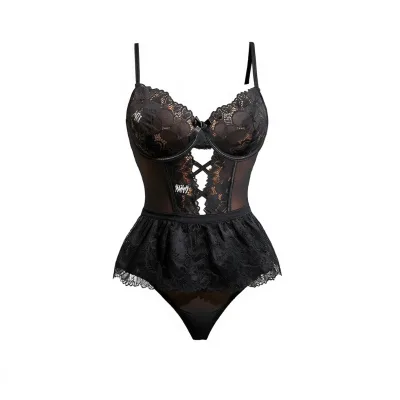 High Quality Sexy Black Open Fishnet Dress Lingerie Underwear with Lace Decoration Polyester Material Daily Life Use