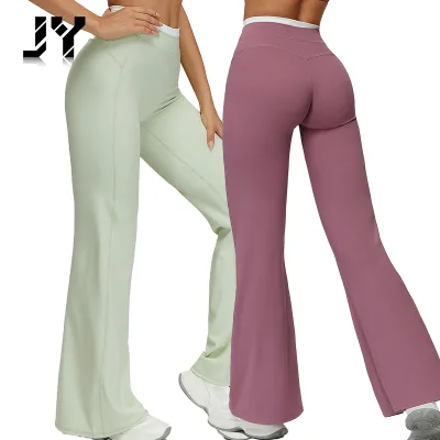 JY High Elastic Loose Color Blocking Skin-friendly Leisure for Women 2-in-1 Wide-leg Flare Yoga Pants Wholesale Custom