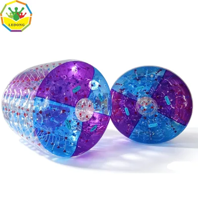 Large Space Inflatable Bumper Ball with Body-Wrapping and Wheel Design Water Roller