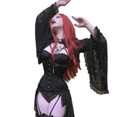 Sheer Lace Anime Dresses Flare Long Sleeve Crop Unisex Adult Costume for Party Festival