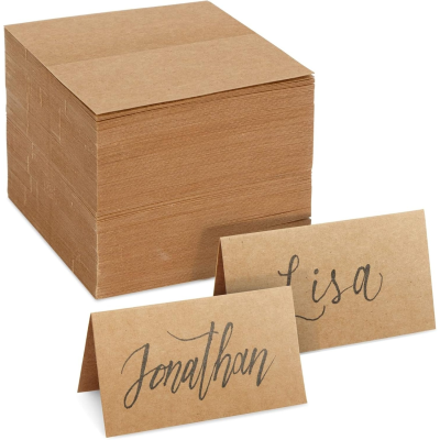 Kraft Paper Place Cards for Table Setting - Blank Name Cards for Wedding Reception, Baby Shower, Table Numbers - Placecards