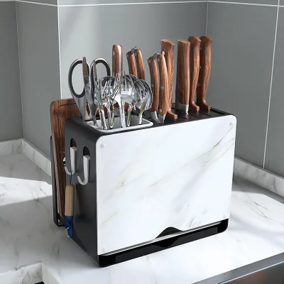 Wholesale Heavy Duty Metal Cutlery Holder Kitchen Knife Utensil Storage Rack with Scissors Slots