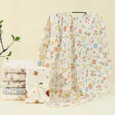 Breathable Thin Newborn Baby Swaddling Towel Double Layer Cartoon Printed Crepe Bag Single Children's Gauze Bath Towel