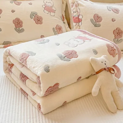 Winter Cartoon Double-Sided Thickened Flannel Throw Office Nap Blanket
