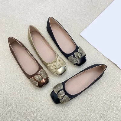 Women New Arrival Slip on Flat Loafers Soft Sole Driving Shoes Chic Color Block Bow Decor Casual Daily Dress Shoes
